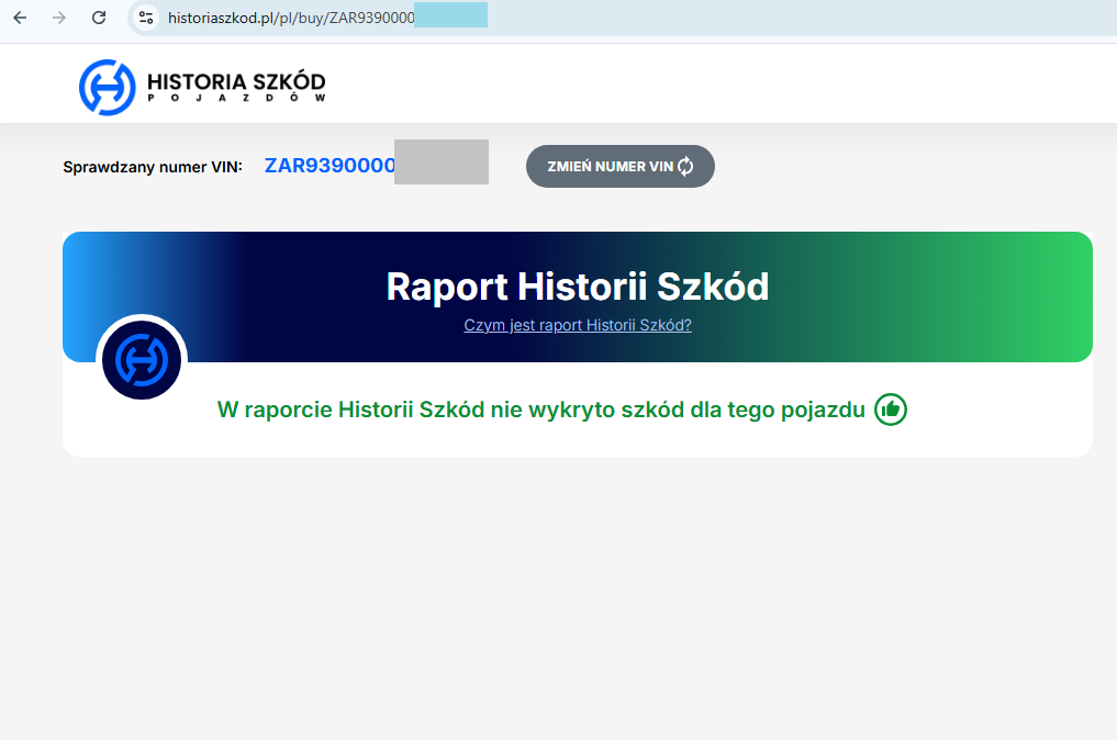 raport VIN za darmo