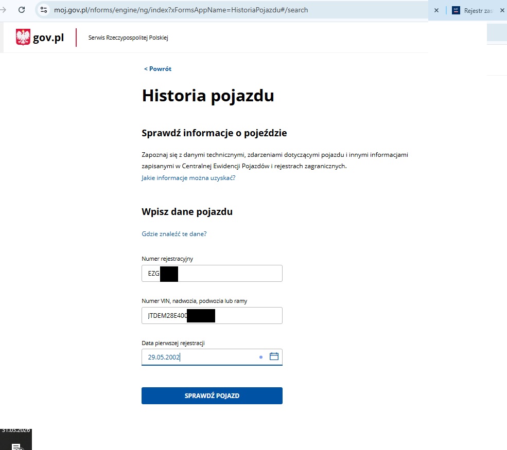 historia pojazdu po VIN za darmo